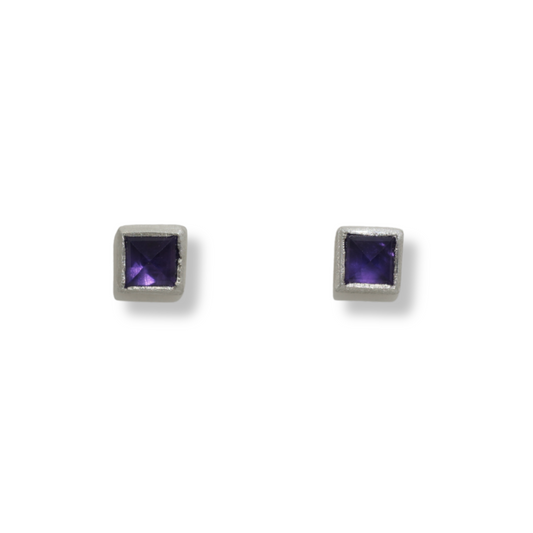 Square Amethyst Purple Candy Stud Earrings