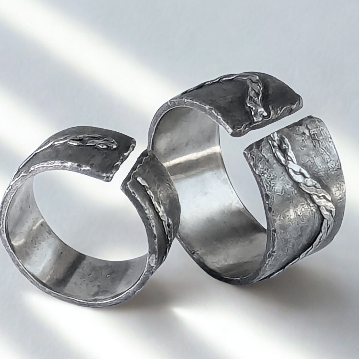Ripped Rope Dark Silver Rings - Sizes 7 and 12