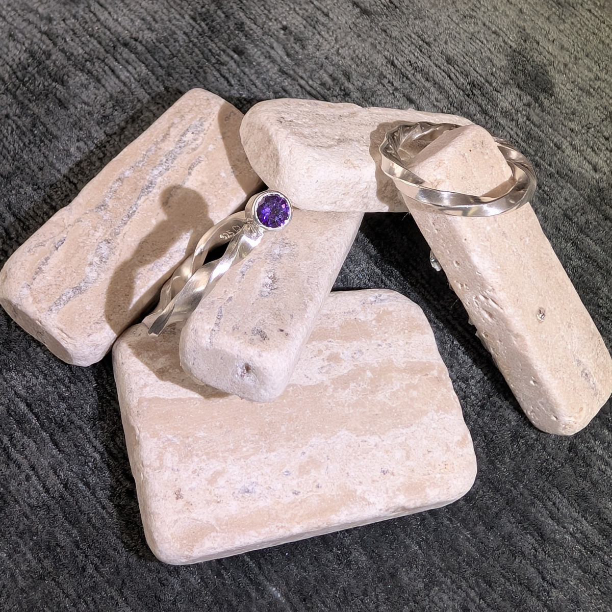 Twisted Silver Ring with Purple CZ - Size 9