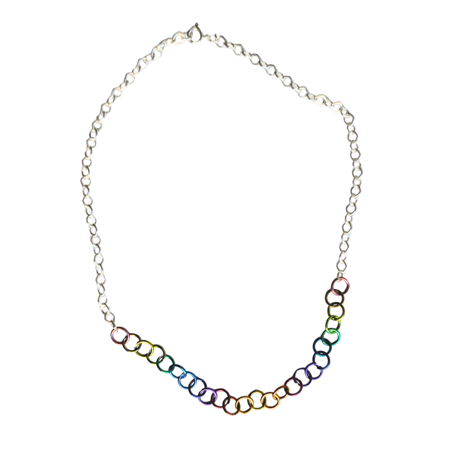 Large Niobium Rainbow Sterling Silver Necklace
