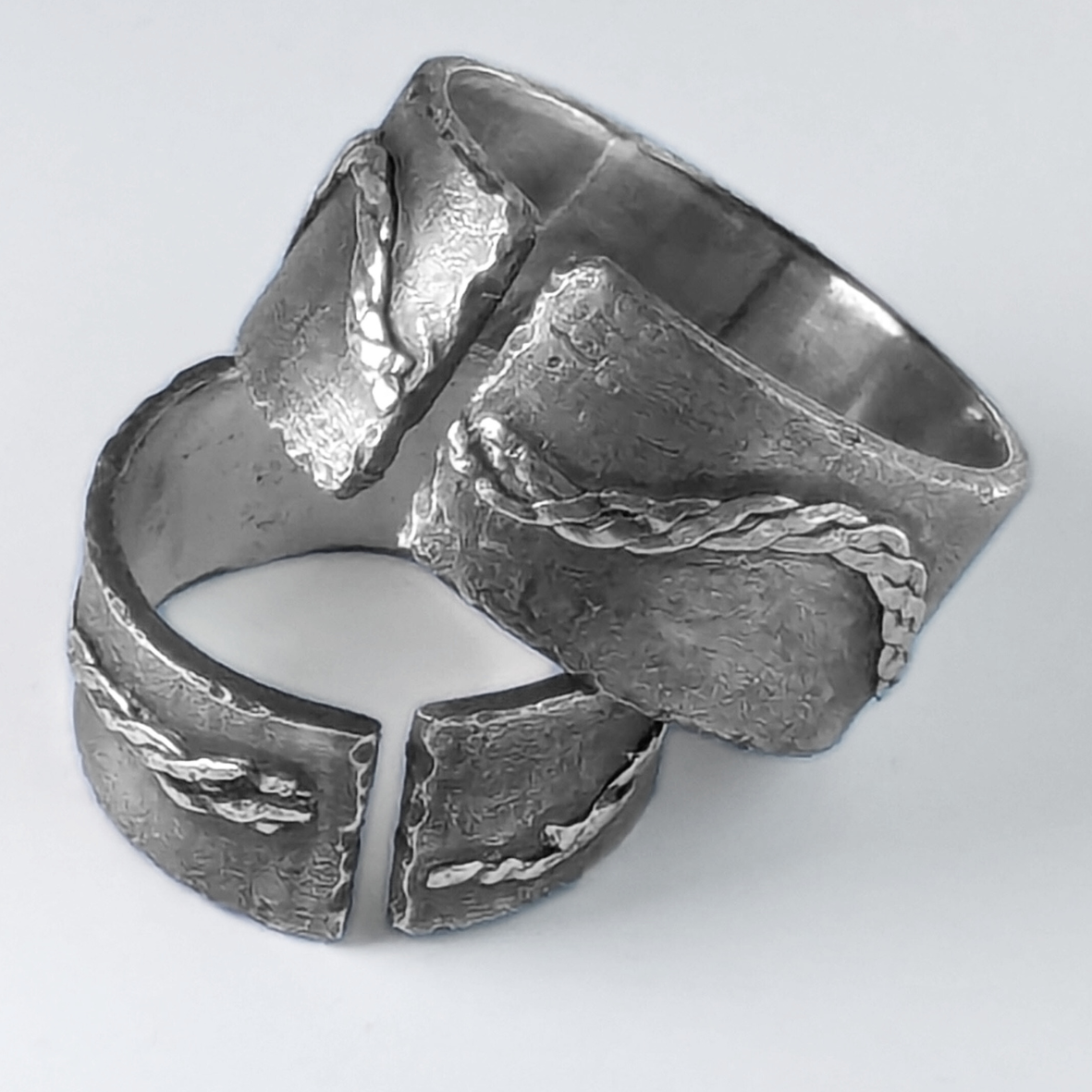 Ripped Rope Dark Silver Rings - Sizes 7 and 12