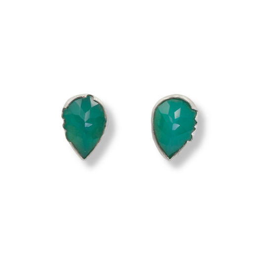 Silver and Green Onyx Candy Stud Earrings