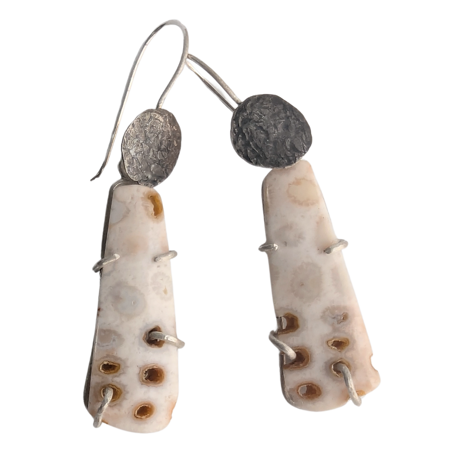 Convertible Silver Dangle Fossilized Coral Earrings