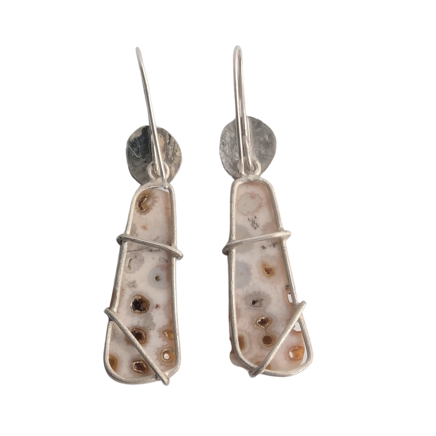 Convertible Silver Dangle Fossilized Coral Earrings