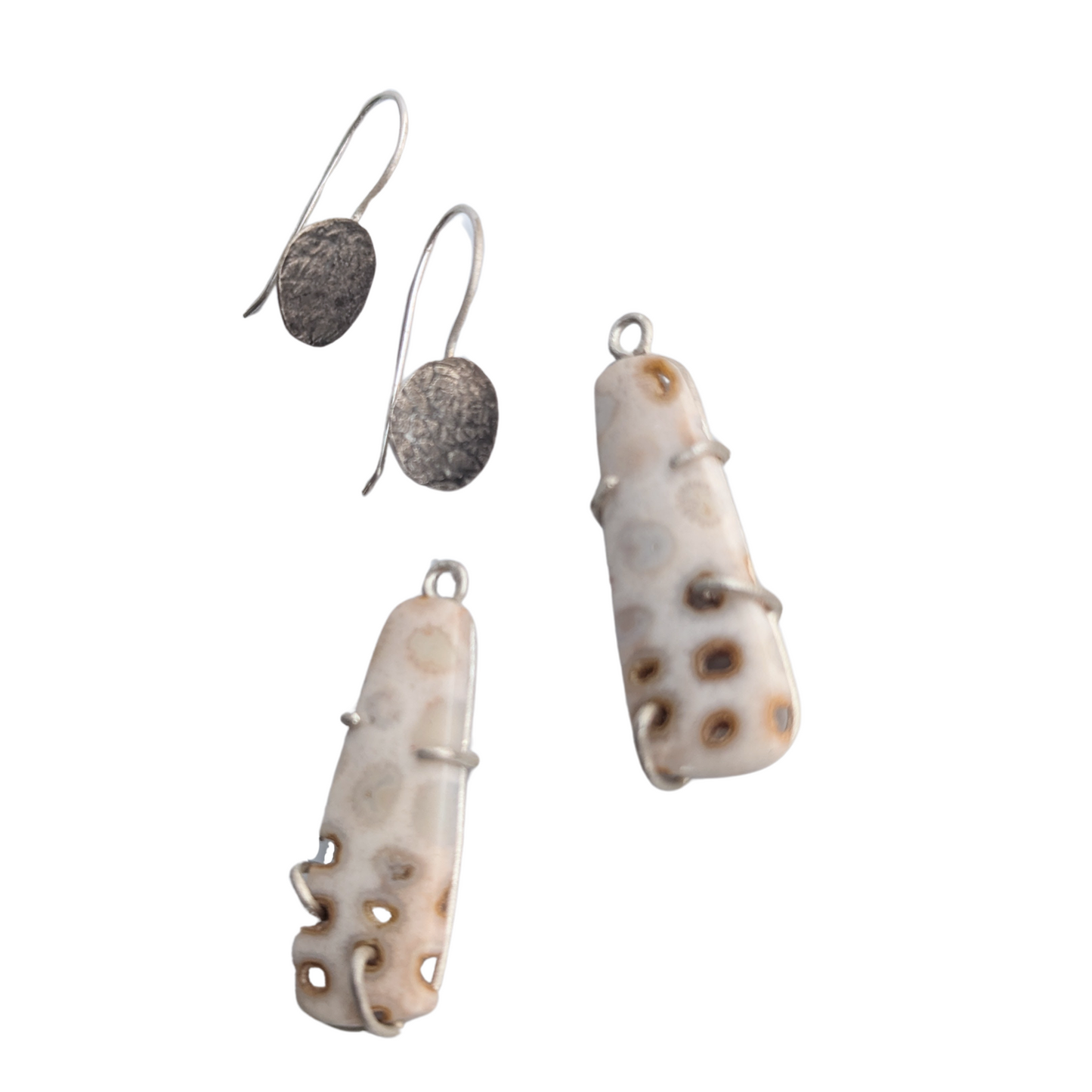 Convertible Silver Dangle Fossilized Coral Earrings