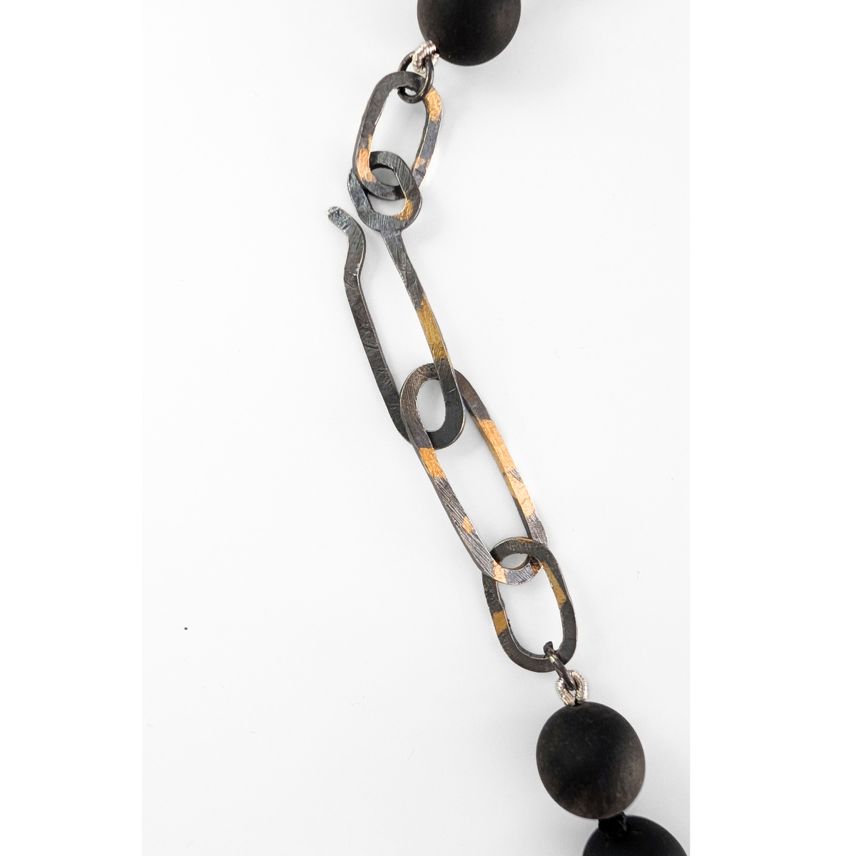 Matte Silver Onyx with Silver and Gold Accents Necklace