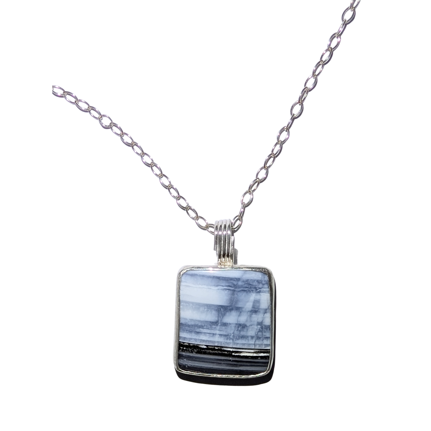 Blue Opal Pendant with Silver Chain