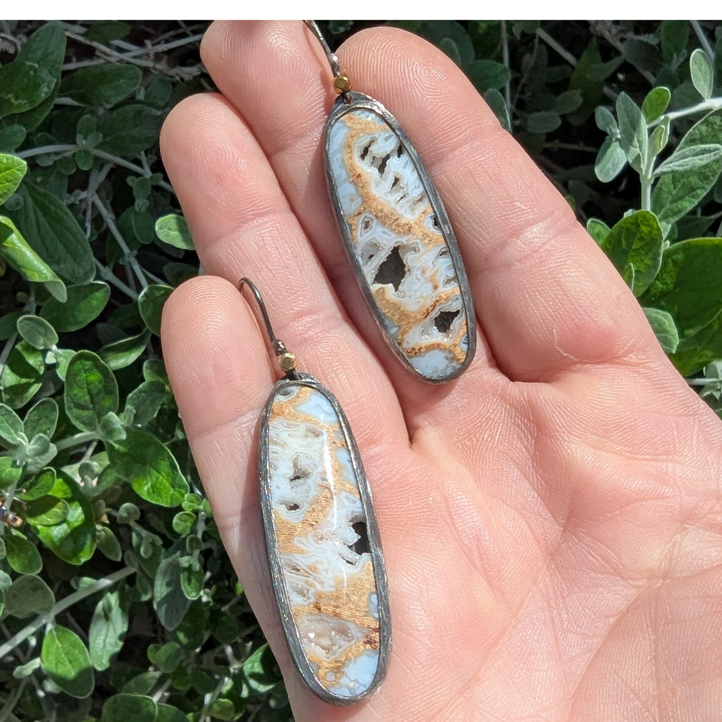 Dark Silver Dangle Fossilized Wood Earrings