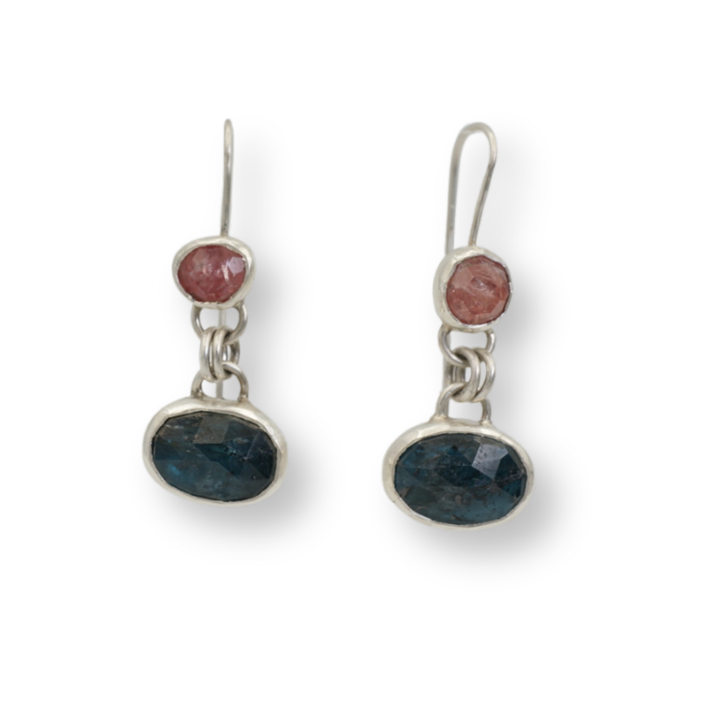 Silver Sunset Drop Earrings with Pink Spinel and Teal Kyanite