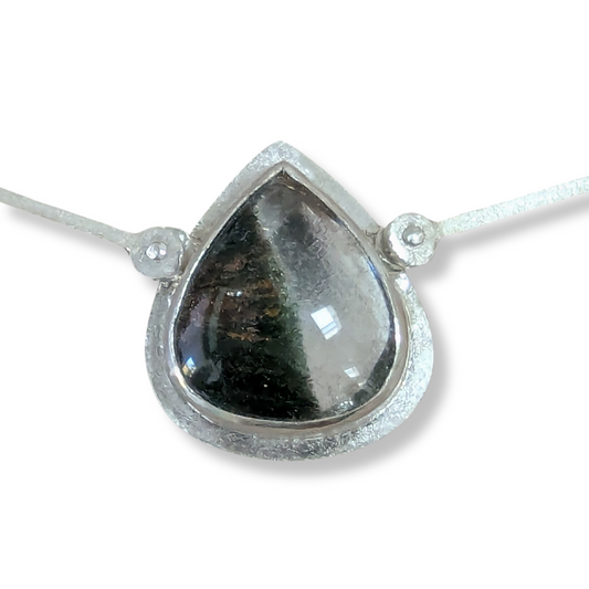 Riveted Silver and Phantom Quartz Necklace