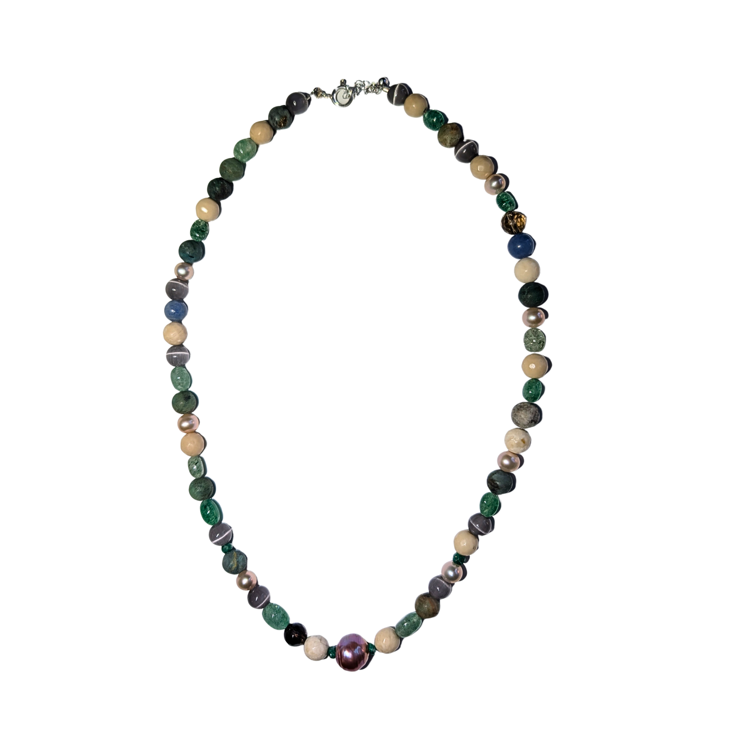 Green Tones Mixed Pearl and Beads Necklace