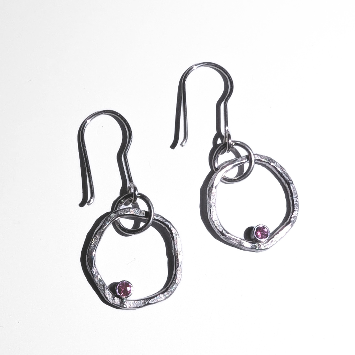 Silver Orbit Earrings with Pink Spinel