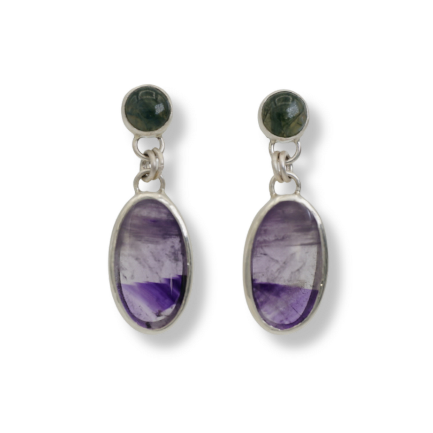 Purple Lagoon Dangle Earrings with Trapice Amethyst and Moss Agate