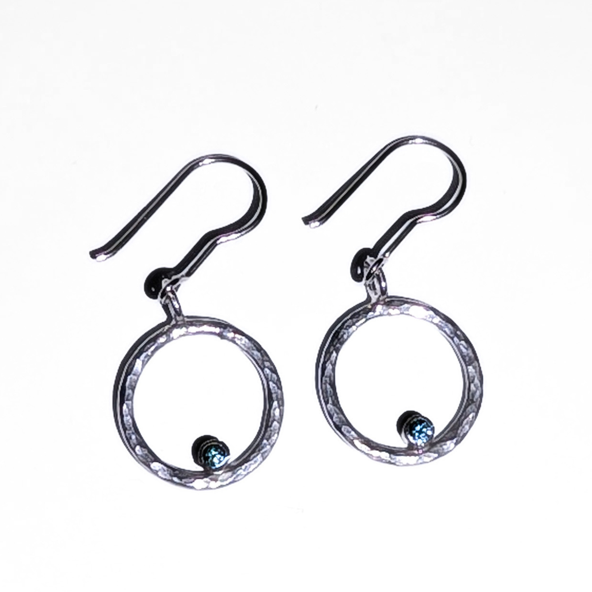 Silver Orbit Earrings with Light Blue Sapphires