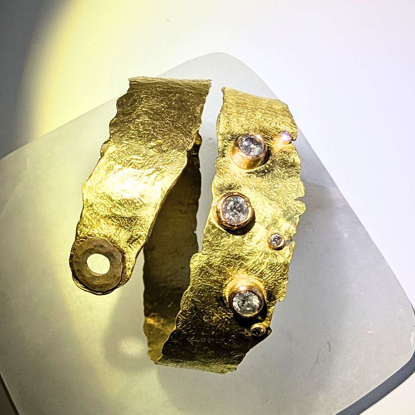 Hammered Gold Cuff with Diamonds