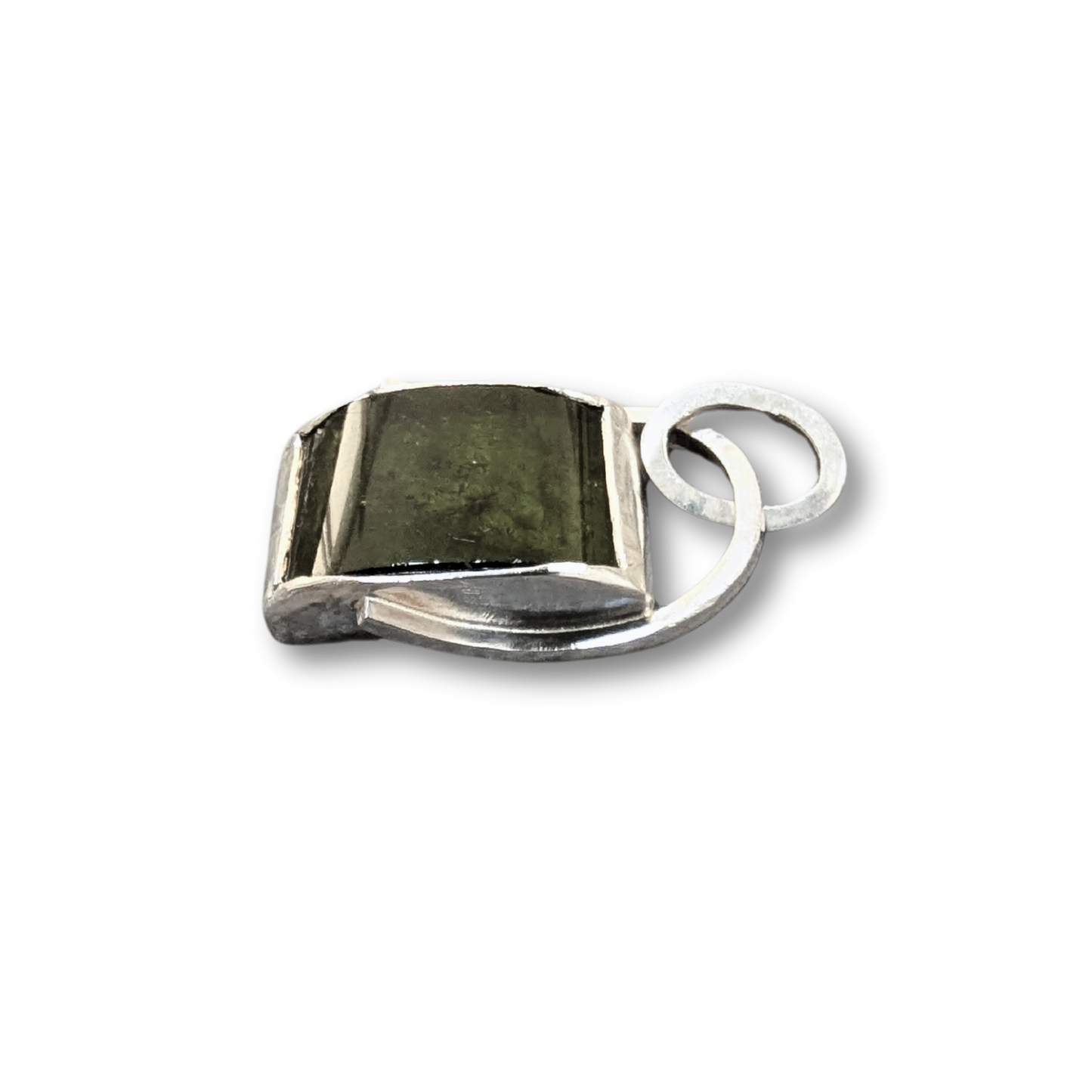 Large Rectangular Green Tourmaline Pendant with Silver Chain