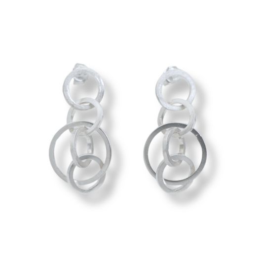 Silver Circles-in-Circles Dangle Earrings
