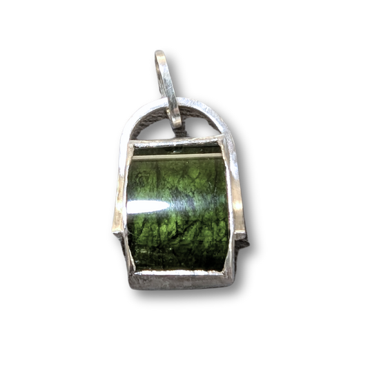 Large Rectangular Green Tourmaline Pendant with Silver Chain