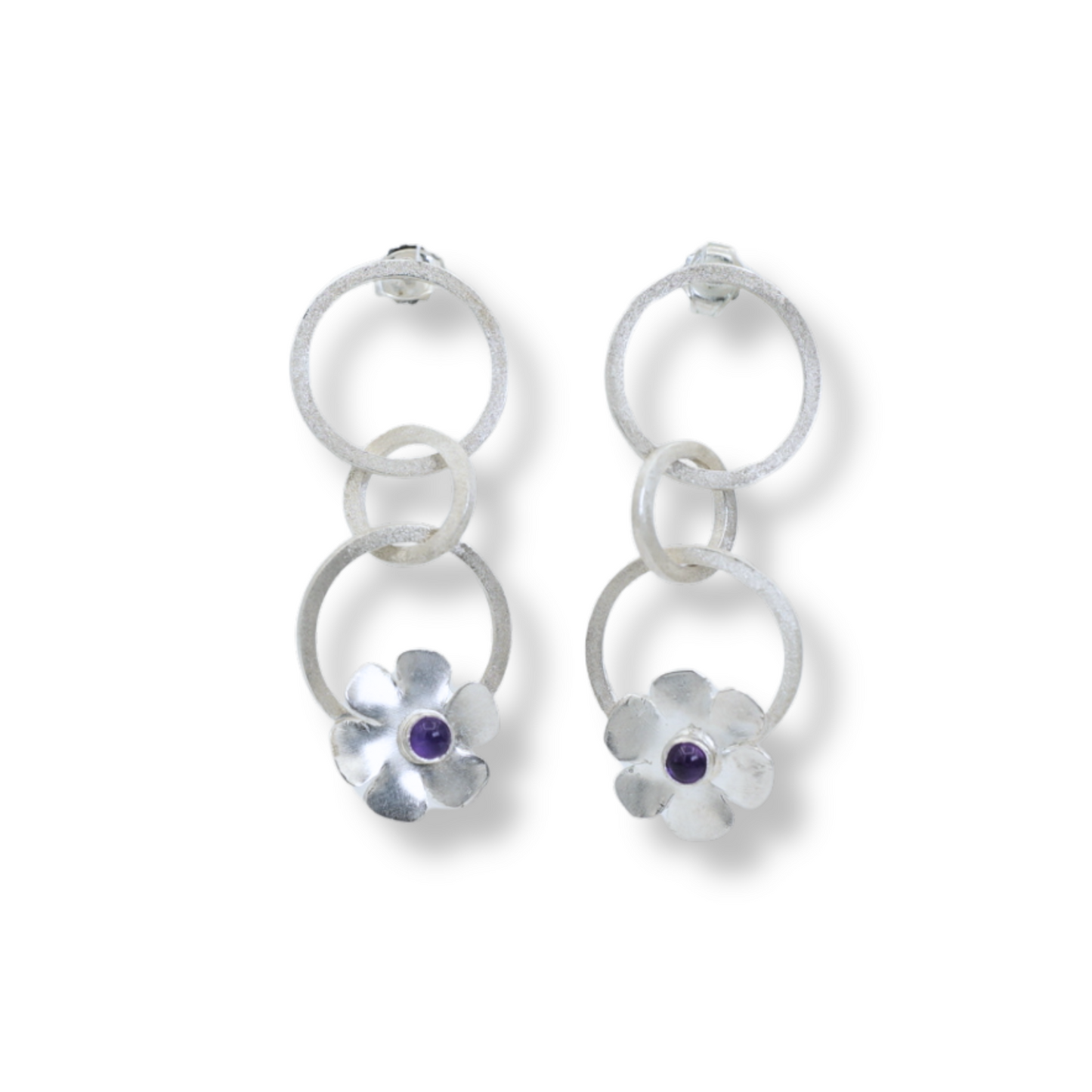 Amethyst Purple Flower Dangle Earrings