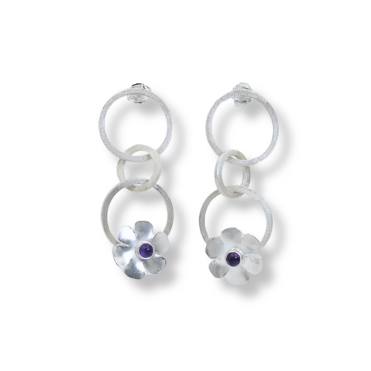Amethyst Purple Flower Dangle Earrings