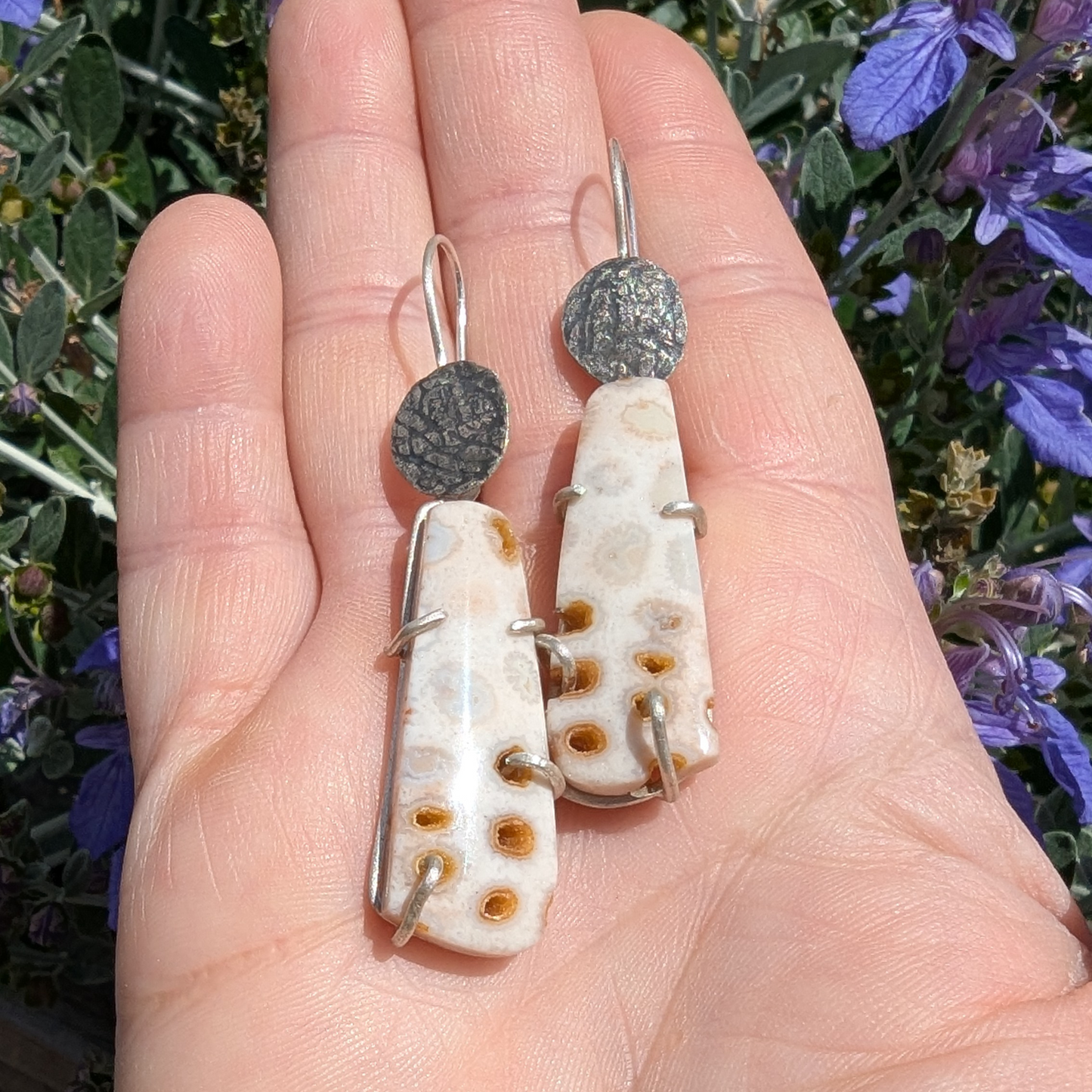 Convertible Silver Dangle Fossilized Coral Earrings