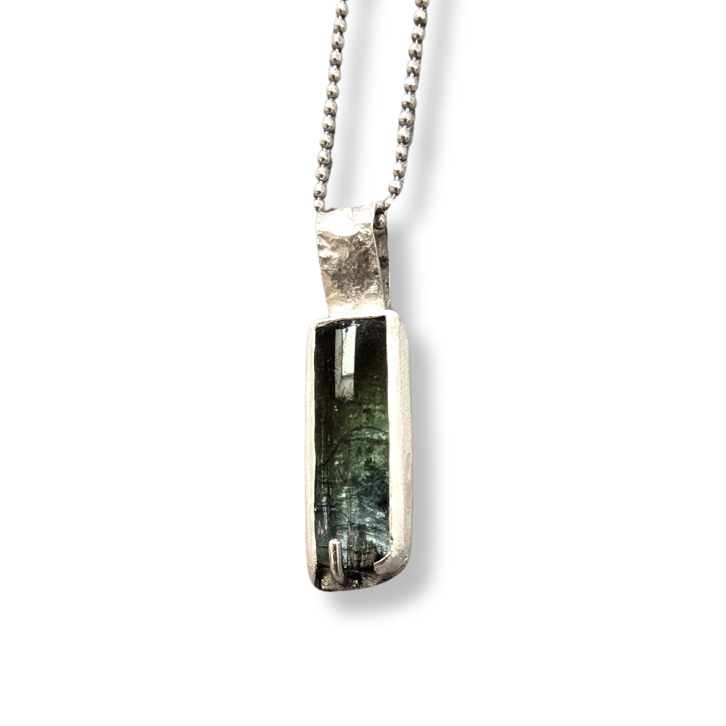 Geometric Silver Pendant with Blue Green Brown Tourmaline