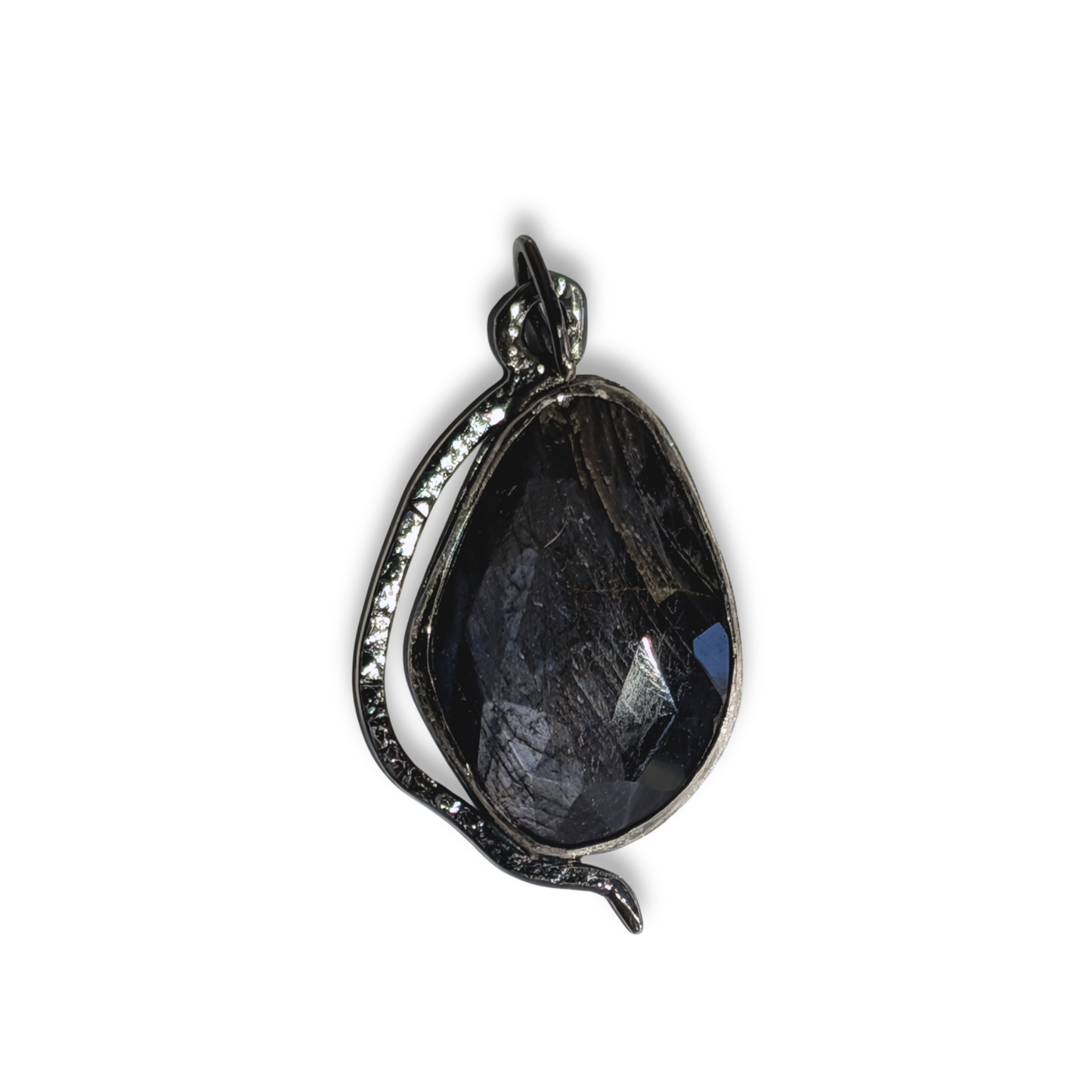 Dark Blue Rosecut Sapphire Snake Pendant with a Silver Chain