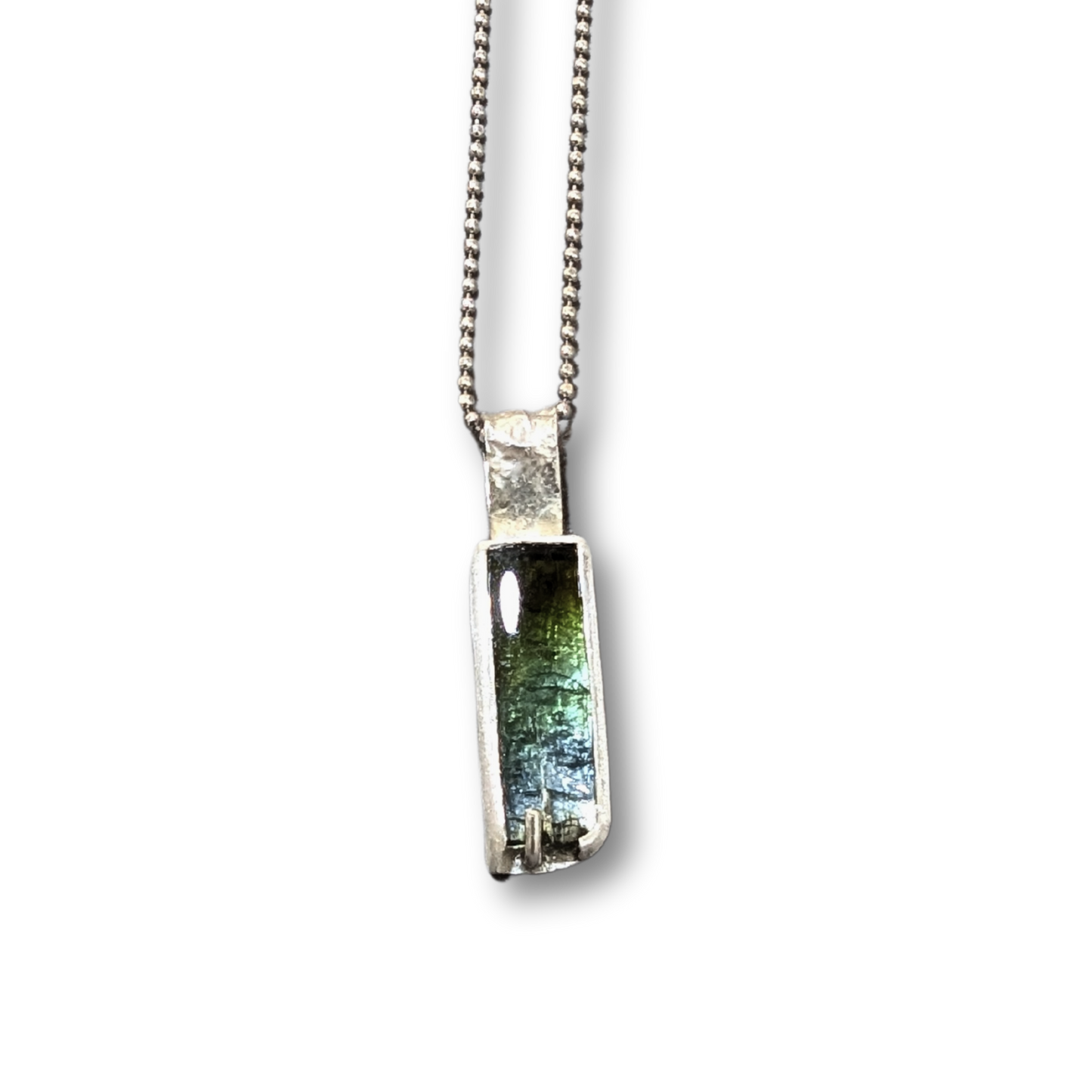 Geometric Silver Pendant with Blue Green Brown Tourmaline