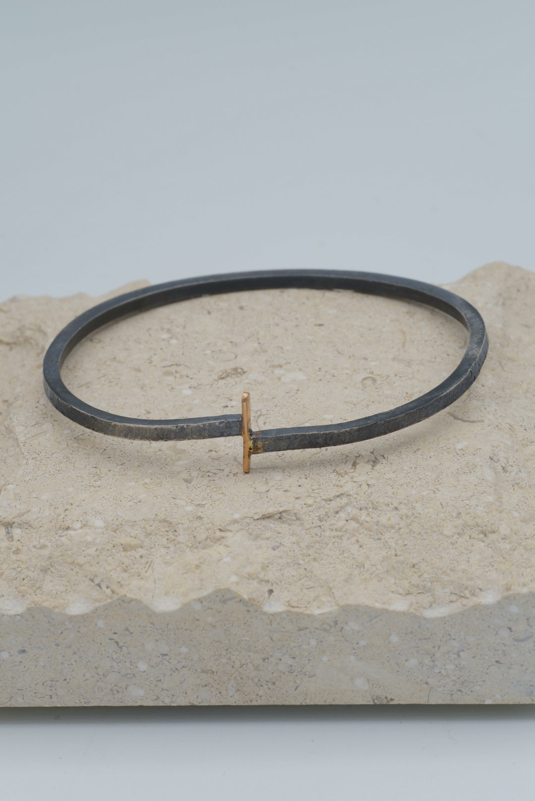 Rose Gold Offset Connections Oxidized Silver Bangle