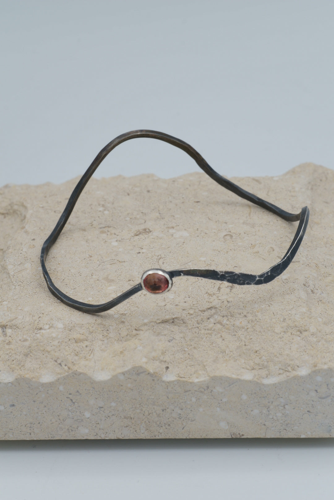 Dainty Pink Tourmaline Wave Bangle