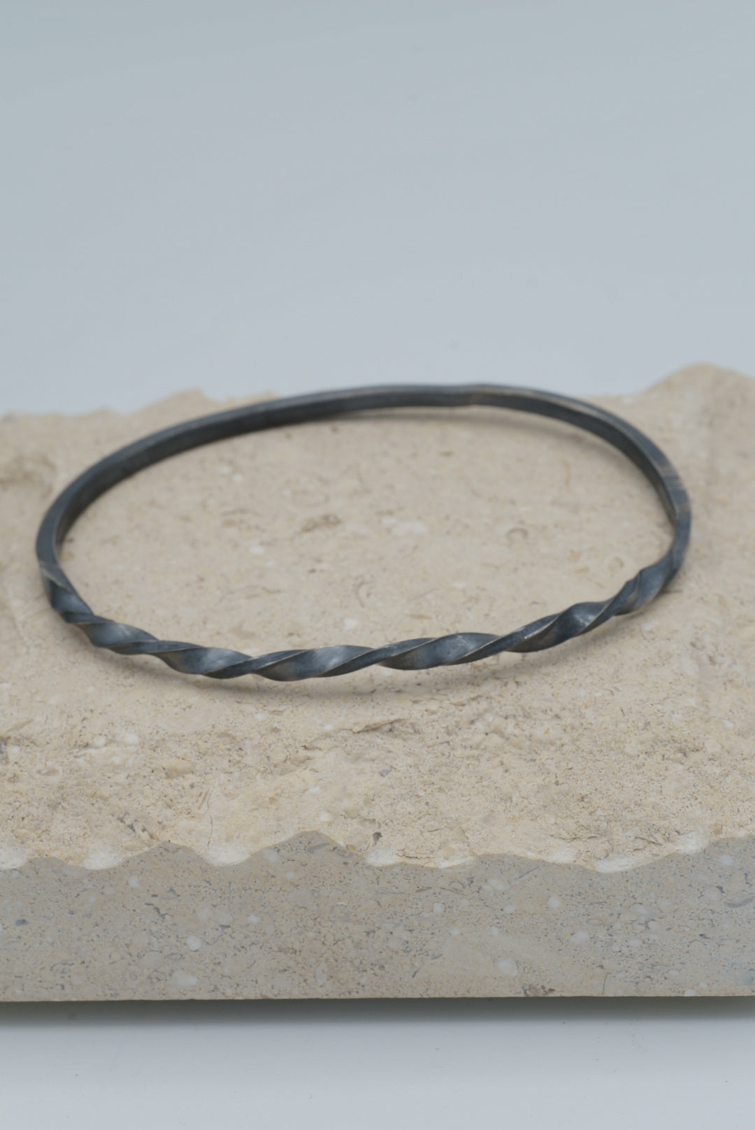 Oxidized Silver Twisted Square Bangle