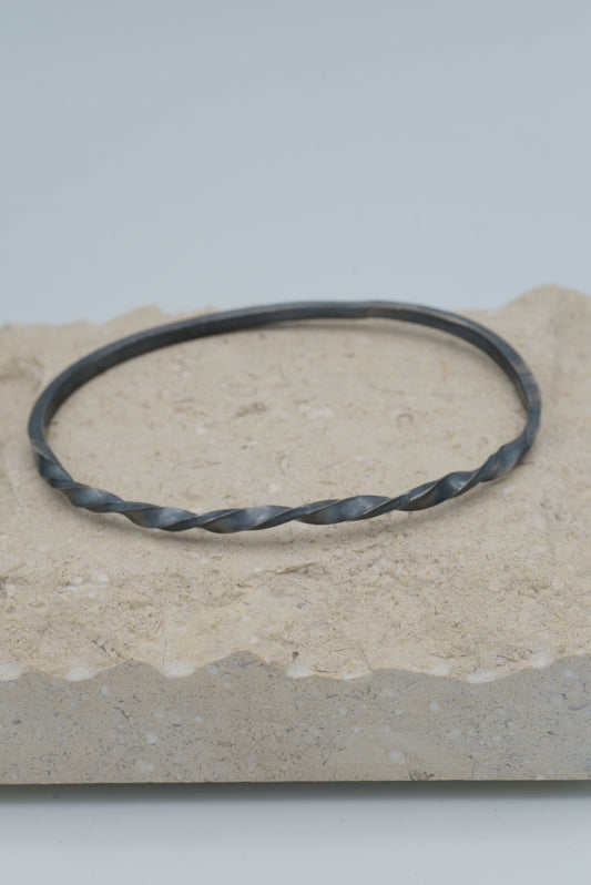 Oxidized Silver Twisted Square Bangle