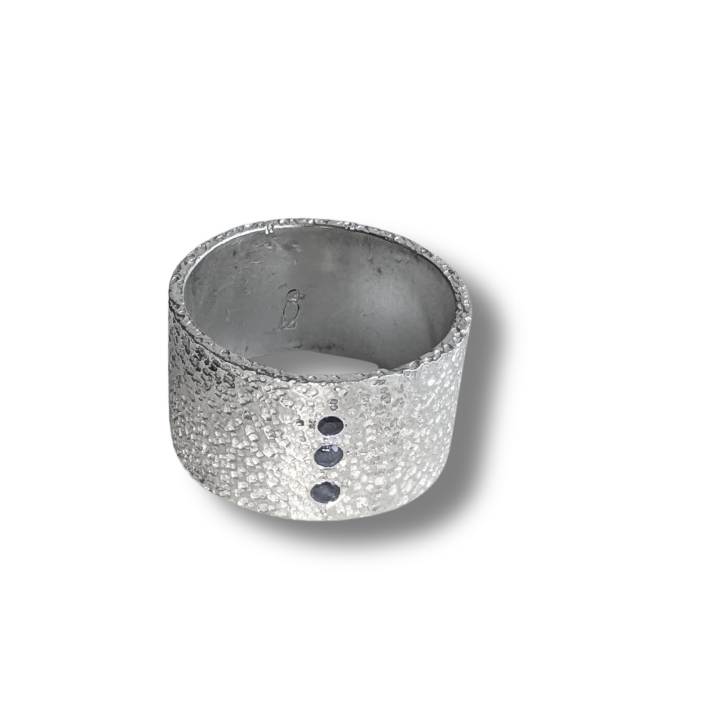 Wide Bright Sand Ring with 3 Blue Sapphires - Size 10