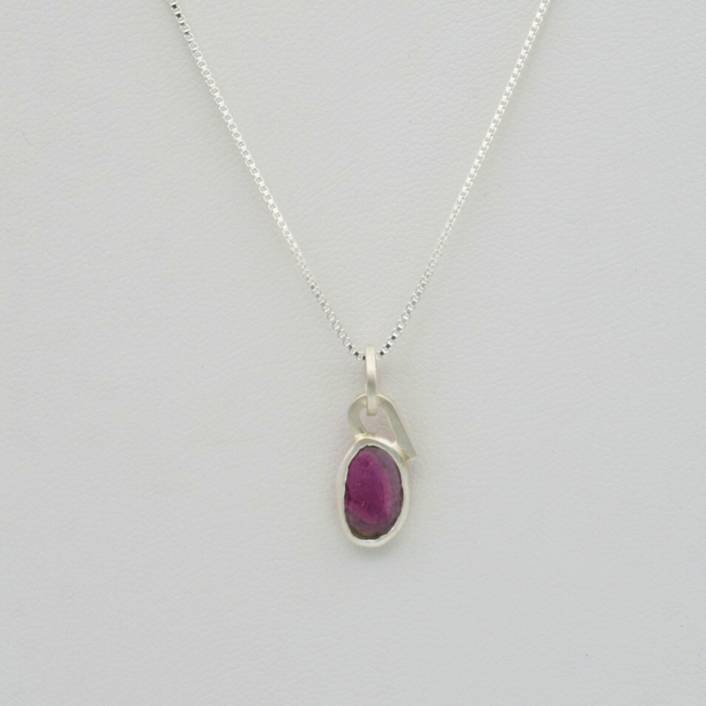Oval Silver Pendant with Bi-Color Tourmaline