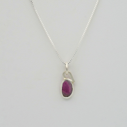 Oval Silver Pendant with Bi-Color Tourmaline