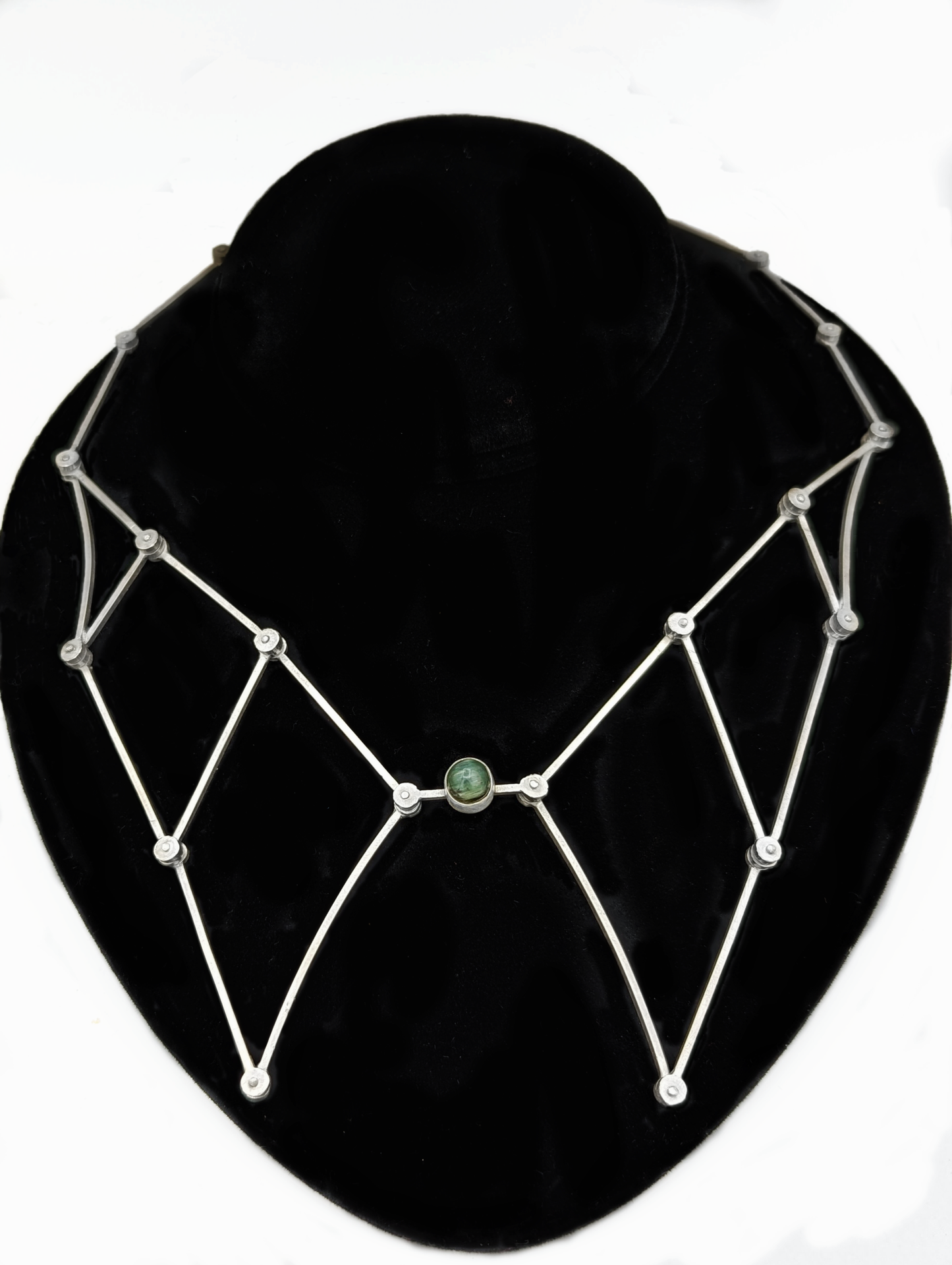 Geometric Collar Necklace with Green Cat's Eye Tourmaline