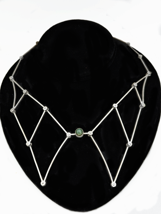 Geometric Collar Necklace with Green Cat's Eye Tourmaline