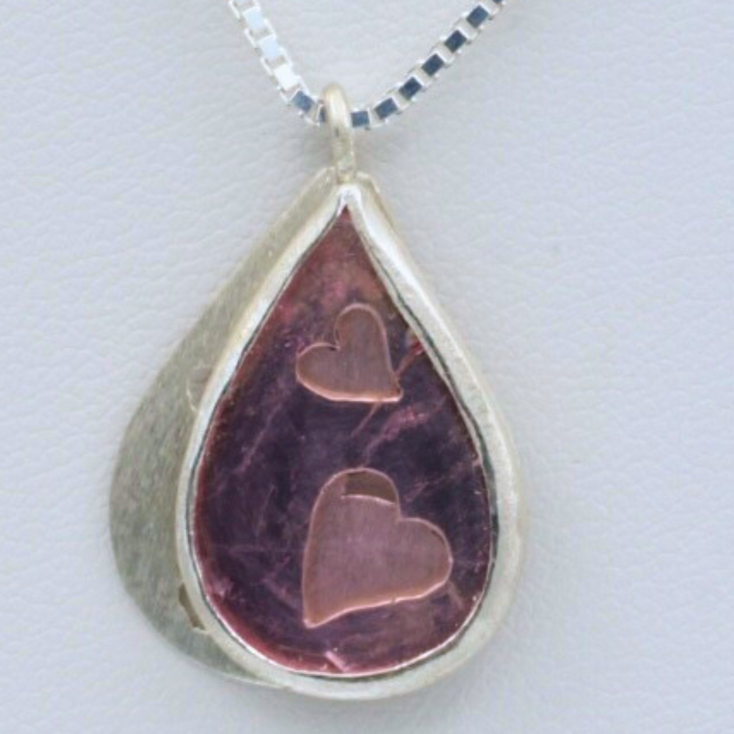 Silver Double Heart Pendant with Pink Tourmaline