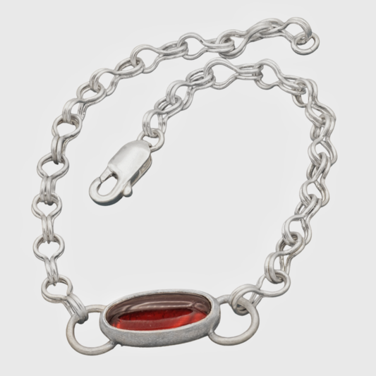 Silver Sailors Chain Bracelet with Oval Red Garnet