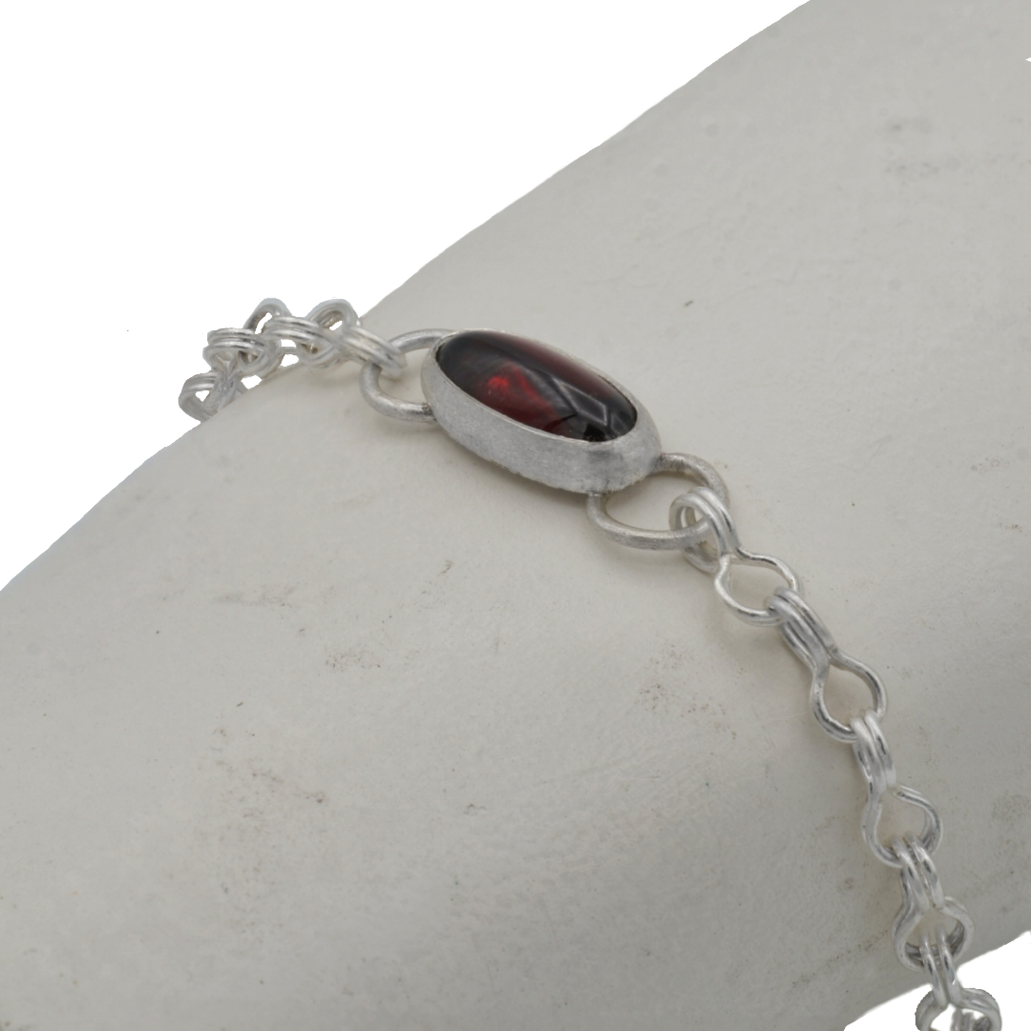 Silver Sailors Chain Bracelet with Oval Red Garnet