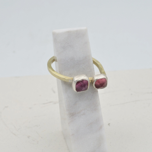 Gold Sugarloaf Ring with Two Pink Tourmalines