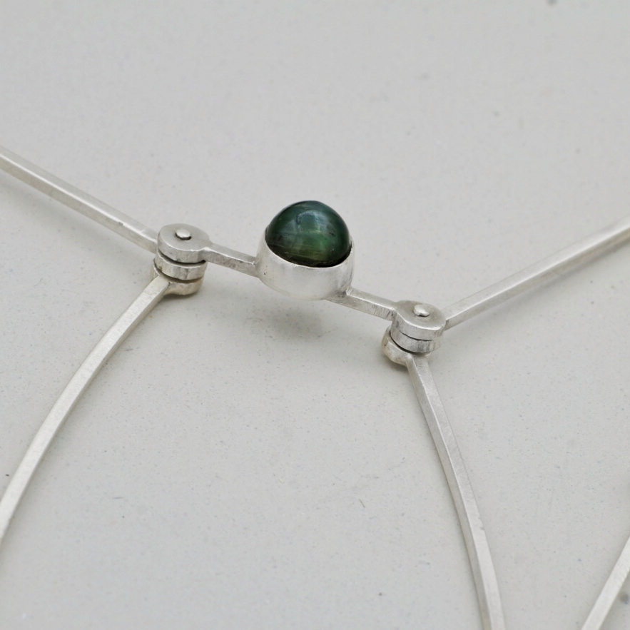 Geometric Collar Necklace with Green Cat's Eye Tourmaline