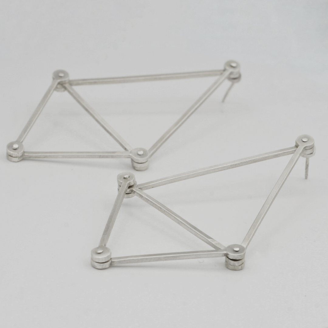 Riveted Silver Dangle Kite Earrings