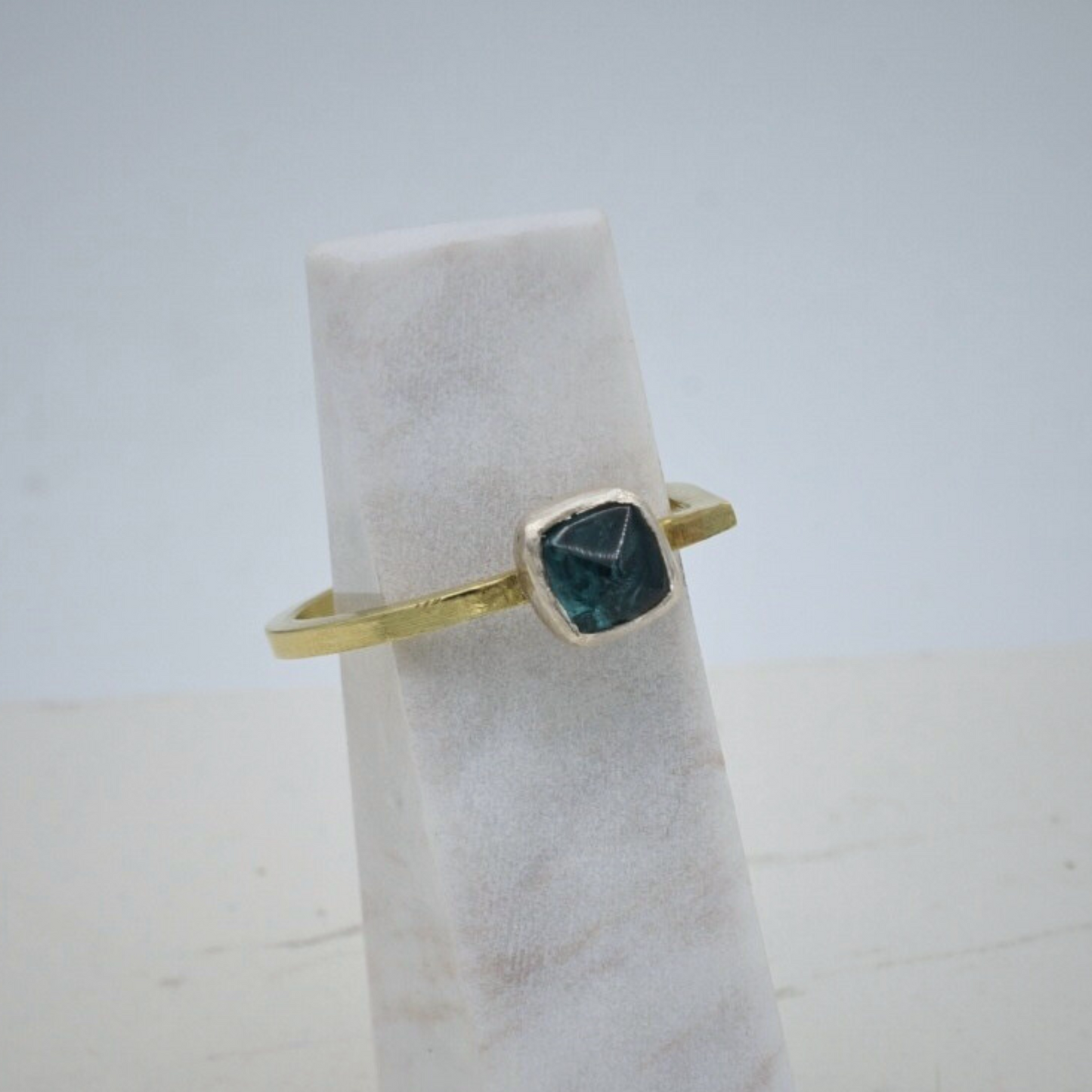 Gold Sugarloaf Ring with Teal Tourmaline
