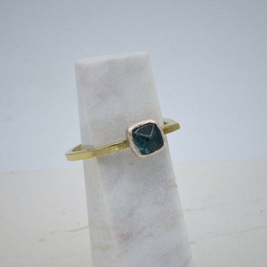 Gold Sugarloaf Ring with Teal Tourmaline