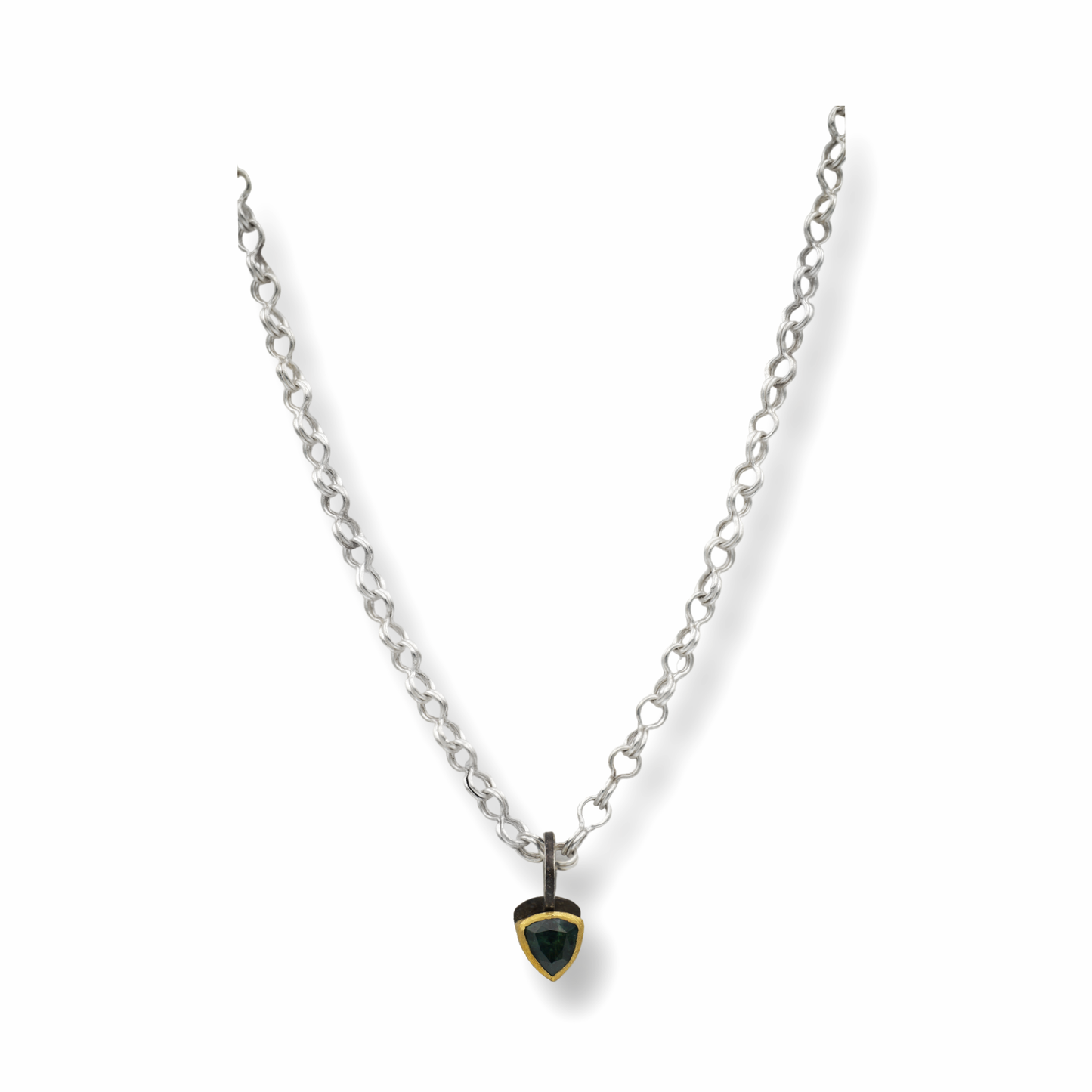 Silver Sailors Chain with Green Sapphire Pendant