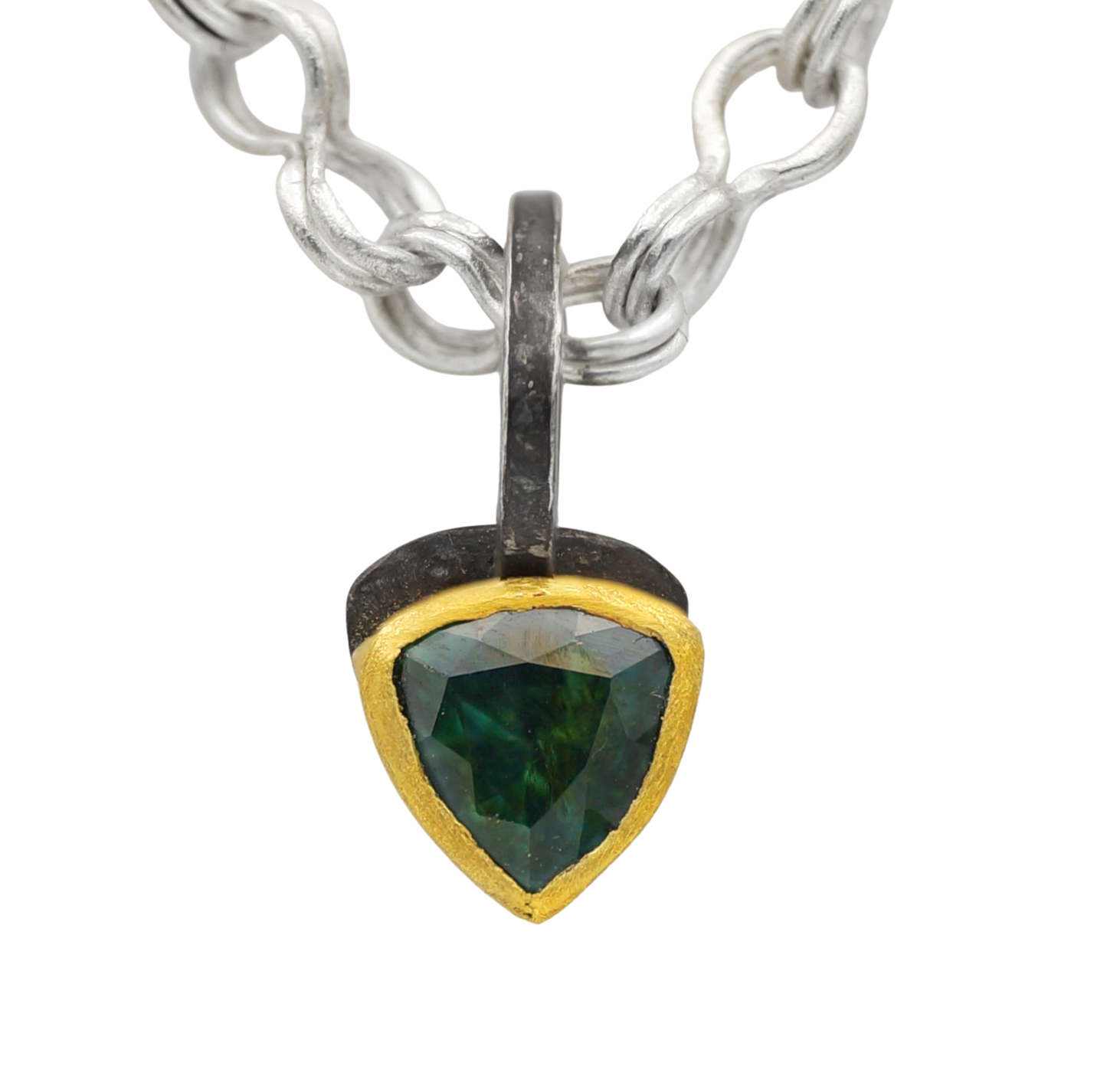 Silver Sailors Chain with Green Sapphire Pendant