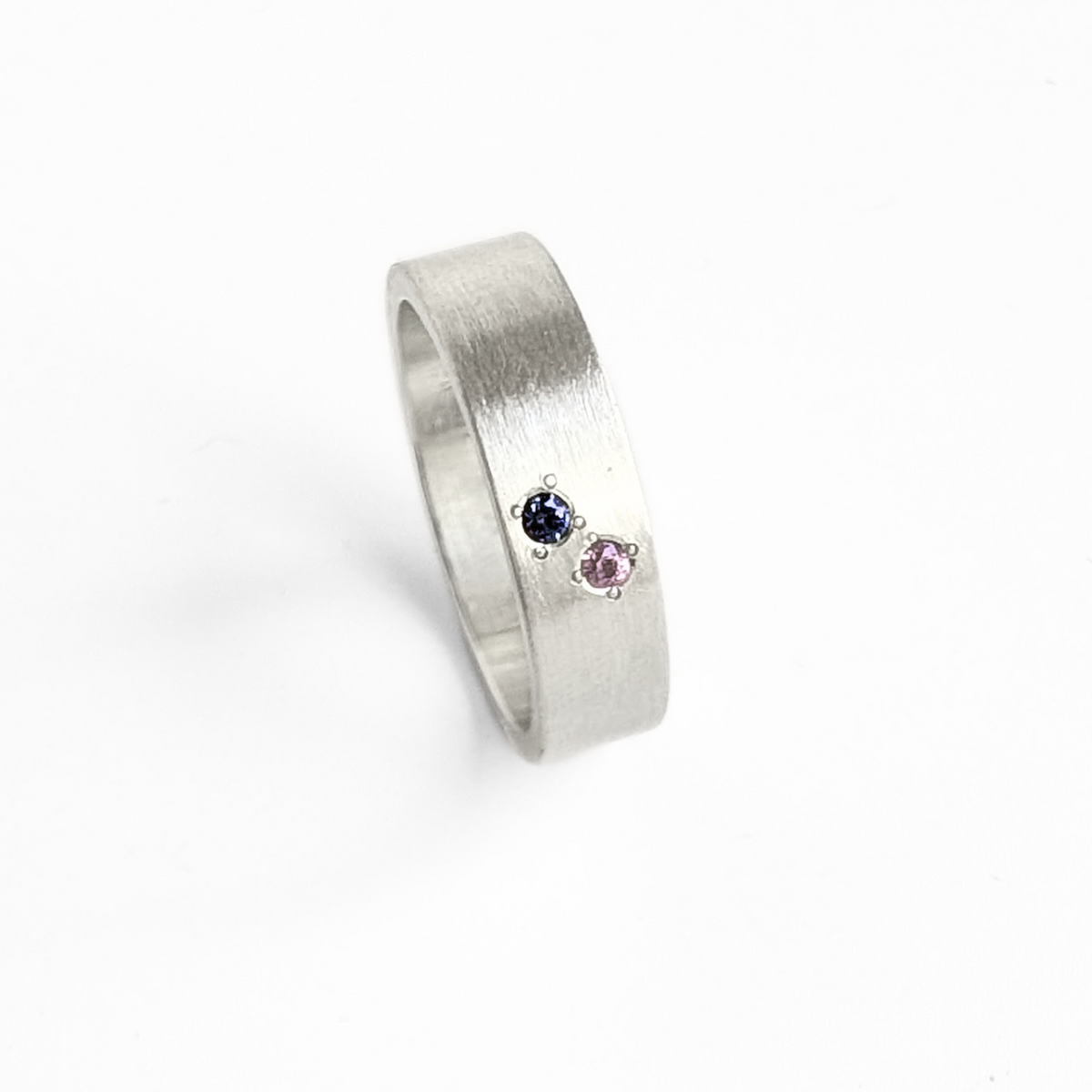 Pink and Blue Sapphires Silver Ring - Size 6