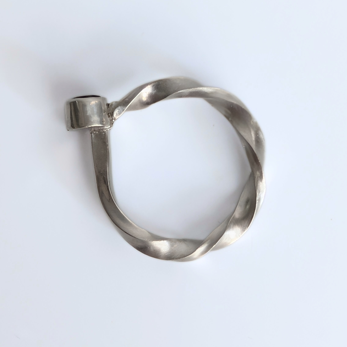 Twisted Silver Ring with Purple CZ - Size 9