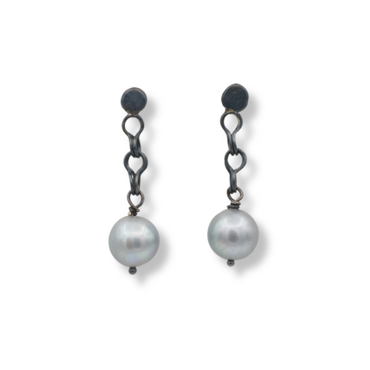 Sailors Chain Earrings with Pearls (short, oxidized)